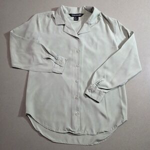 Savannah 100‎ Silk Button Down Shirt Mens Small Sage Green Long Sleeve Camp Top